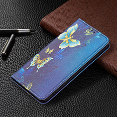 Handytasche Stand Schutzhülle Flip Leder Hülle Modisch Muster B03F für Samsung Galaxy S21 FE 5G Königs Blau