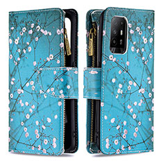 Handytasche Stand Schutzhülle Flip Leder Hülle Modisch Muster B04F für Oppo A94 5G Cyan