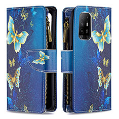 Handytasche Stand Schutzhülle Flip Leder Hülle Modisch Muster B04F für Oppo A95 5G Blau