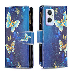 Handytasche Stand Schutzhülle Flip Leder Hülle Modisch Muster B04F für Oppo A96 5G Blau