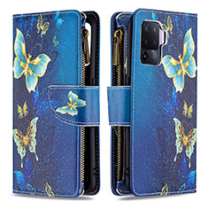 Handytasche Stand Schutzhülle Flip Leder Hülle Modisch Muster B04F für Oppo F19 Pro Blau