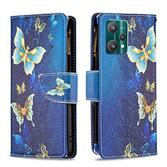 Handytasche Stand Schutzhülle Flip Leder Hülle Modisch Muster B04F für Realme 9 Pro 5G Blau