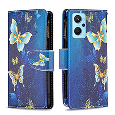 Handytasche Stand Schutzhülle Flip Leder Hülle Modisch Muster B04F für Realme 9i 4G Blau