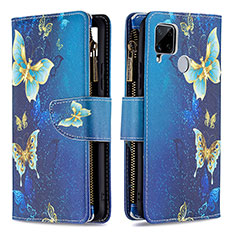 Handytasche Stand Schutzhülle Flip Leder Hülle Modisch Muster B04F für Realme C12 Blau