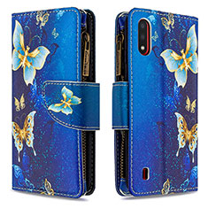 Handytasche Stand Schutzhülle Flip Leder Hülle Modisch Muster B04F für Samsung Galaxy A01 SM-A015 Blau