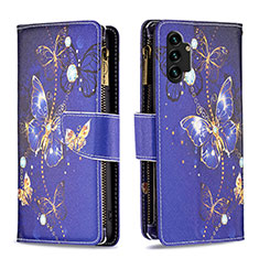 Handytasche Stand Schutzhülle Flip Leder Hülle Modisch Muster B04F für Samsung Galaxy A13 4G Königs Blau