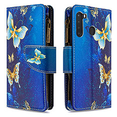 Handytasche Stand Schutzhülle Flip Leder Hülle Modisch Muster B04F für Samsung Galaxy A21 Blau