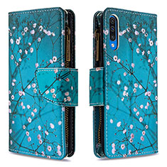 Handytasche Stand Schutzhülle Flip Leder Hülle Modisch Muster B04F für Samsung Galaxy A50 Cyan