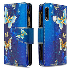Handytasche Stand Schutzhülle Flip Leder Hülle Modisch Muster B04F für Samsung Galaxy A70E Blau