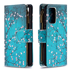 Handytasche Stand Schutzhülle Flip Leder Hülle Modisch Muster B04F für Samsung Galaxy A72 4G Cyan