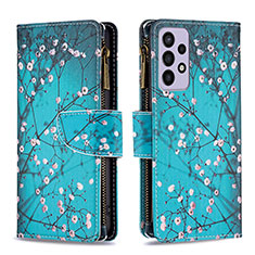 Handytasche Stand Schutzhülle Flip Leder Hülle Modisch Muster B04F für Samsung Galaxy A73 5G Cyan