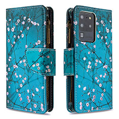 Handytasche Stand Schutzhülle Flip Leder Hülle Modisch Muster B04F für Samsung Galaxy S20 Ultra 5G Cyan