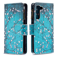 Handytasche Stand Schutzhülle Flip Leder Hülle Modisch Muster B04F für Samsung Galaxy S21 FE 5G Cyan