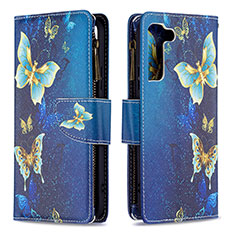 Handytasche Stand Schutzhülle Flip Leder Hülle Modisch Muster B04F für Samsung Galaxy S22 5G Blau