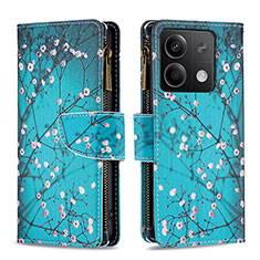 Handytasche Stand Schutzhülle Flip Leder Hülle Modisch Muster B04F für Xiaomi Redmi Note 13 5G Cyan