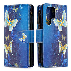 Handytasche Stand Schutzhülle Flip Leder Hülle Modisch Muster B05F für Samsung Galaxy S24 Ultra 5G Blau