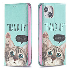 Handytasche Stand Schutzhülle Flip Leder Hülle Modisch Muster für Apple iPhone 13 Cyan