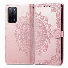 Handytasche Stand Schutzhülle Flip Leder Hülle Modisch Muster für Oppo A55 5G Rosegold