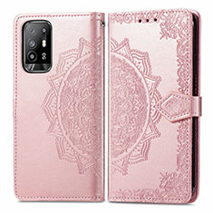 Handytasche Stand Schutzhülle Flip Leder Hülle Modisch Muster für Oppo A94 5G Rosegold