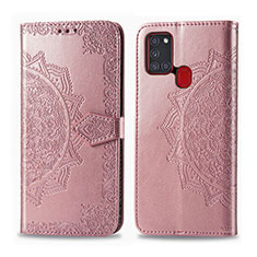 Handytasche Stand Schutzhülle Flip Leder Hülle Modisch Muster für Samsung Galaxy A21s Rosegold