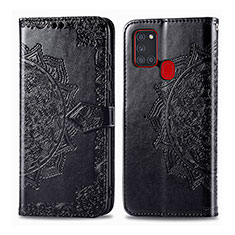 Handytasche Stand Schutzhülle Flip Leder Hülle Modisch Muster für Samsung Galaxy A21s Schwarz