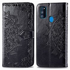 Handytasche Stand Schutzhülle Flip Leder Hülle Modisch Muster für Samsung Galaxy M30s Schwarz