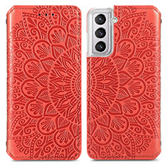 Handytasche Stand Schutzhülle Flip Leder Hülle Modisch Muster für Samsung Galaxy S21 FE 5G Rot