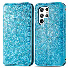 Handytasche Stand Schutzhülle Flip Leder Hülle Modisch Muster für Samsung Galaxy S22 Ultra 5G Blau