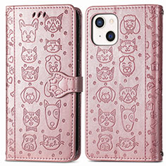 Handytasche Stand Schutzhülle Flip Leder Hülle Modisch Muster H11 für Apple iPhone 15 Rosegold