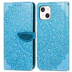 Handytasche Stand Schutzhülle Flip Leder Hülle Modisch Muster H13 für Apple iPhone 13 Mini Blau