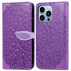 Handytasche Stand Schutzhülle Flip Leder Hülle Modisch Muster H13 für Apple iPhone 13 Pro Max Violett