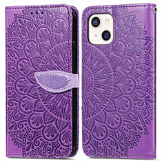 Handytasche Stand Schutzhülle Flip Leder Hülle Modisch Muster H13 für Apple iPhone 15 Violett