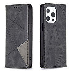 Handytasche Stand Schutzhülle Flip Leder Hülle Modisch Muster L04 für Apple iPhone 14 Pro Schwarz