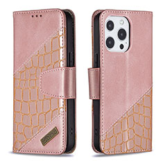 Handytasche Stand Schutzhülle Flip Leder Hülle Modisch Muster L05 für Apple iPhone 13 Pro Max Rosegold