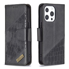 Handytasche Stand Schutzhülle Flip Leder Hülle Modisch Muster L05 für Apple iPhone 13 Pro Max Schwarz