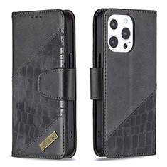 Handytasche Stand Schutzhülle Flip Leder Hülle Modisch Muster L05 für Apple iPhone 14 Pro Schwarz