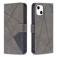 Handytasche Stand Schutzhülle Flip Leder Hülle Modisch Muster L06 für Apple iPhone 14 Grau