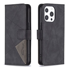 Handytasche Stand Schutzhülle Flip Leder Hülle Modisch Muster L06 für Apple iPhone 14 Pro Schwarz