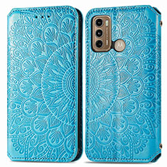 Handytasche Stand Schutzhülle Flip Leder Hülle Modisch Muster S01D für Motorola Moto G60 Blau