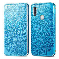 Handytasche Stand Schutzhülle Flip Leder Hülle Modisch Muster S01D für Samsung Galaxy A11 Blau