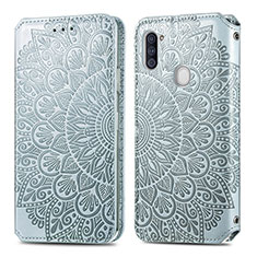 Handytasche Stand Schutzhülle Flip Leder Hülle Modisch Muster S01D für Samsung Galaxy A11 Silber