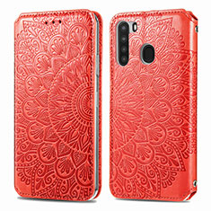 Handytasche Stand Schutzhülle Flip Leder Hülle Modisch Muster S01D für Samsung Galaxy A21 Rot