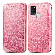 Handytasche Stand Schutzhülle Flip Leder Hülle Modisch Muster S01D für Samsung Galaxy A21s Rosegold