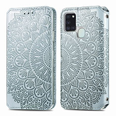 Handytasche Stand Schutzhülle Flip Leder Hülle Modisch Muster S01D für Samsung Galaxy A21s Silber