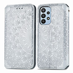 Handytasche Stand Schutzhülle Flip Leder Hülle Modisch Muster S01D für Samsung Galaxy A23 4G Silber