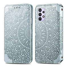 Handytasche Stand Schutzhülle Flip Leder Hülle Modisch Muster S01D für Samsung Galaxy A32 5G Silber