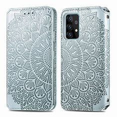 Handytasche Stand Schutzhülle Flip Leder Hülle Modisch Muster S01D für Samsung Galaxy A52s 5G Silber