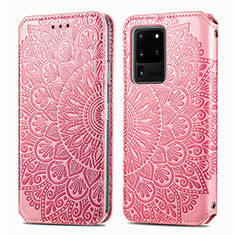 Handytasche Stand Schutzhülle Flip Leder Hülle Modisch Muster S01D für Samsung Galaxy S20 Ultra 5G Rosegold