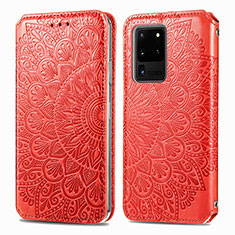 Handytasche Stand Schutzhülle Flip Leder Hülle Modisch Muster S01D für Samsung Galaxy S20 Ultra 5G Rot