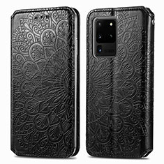 Handytasche Stand Schutzhülle Flip Leder Hülle Modisch Muster S01D für Samsung Galaxy S20 Ultra 5G Schwarz